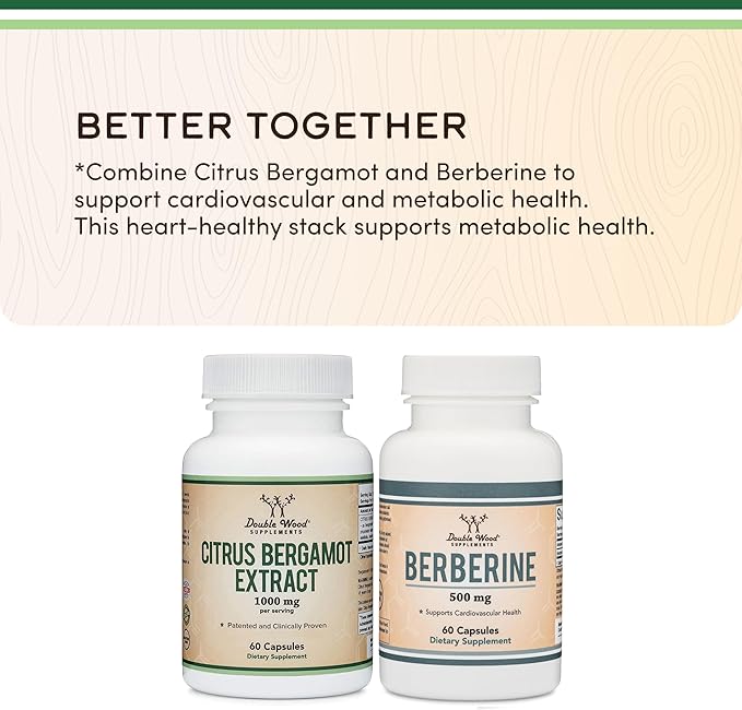 Citrus Bergamot Supplement 1000mg 60 Capsules - Supports Healthy Cholesterol &amp Triglyceride Levels - 1000mg Servings (Bergamonte Standardization) by Double Wood