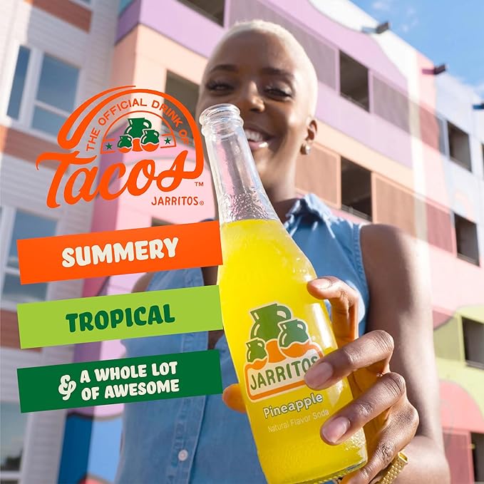 Jarritos - Mexican Soda Soft Drinks Pineapple (17.7 oz 524ml) 24 Bottles - Made with Real Cane Sugar - 0g Fat - Made in Mexico - Natural Flavor Soda Pop - Party &amp BBQ Beverages