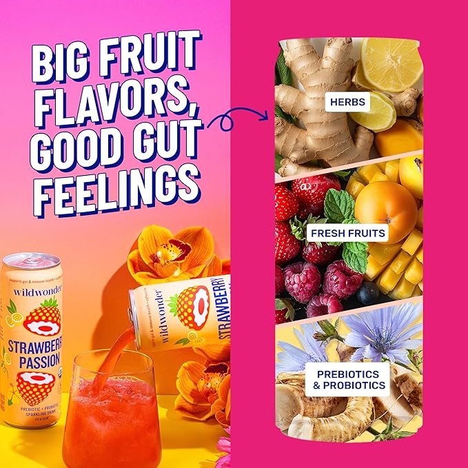 wildwonder Sparkling Probiotic Drink 12pk For Gut Health &amp Immune Support Classic Variety Pack 5g Prebiotic Fiber Live Probiotics Organic Vegan Low Sugar 12 Pack 12oz Can Seen on Shark T