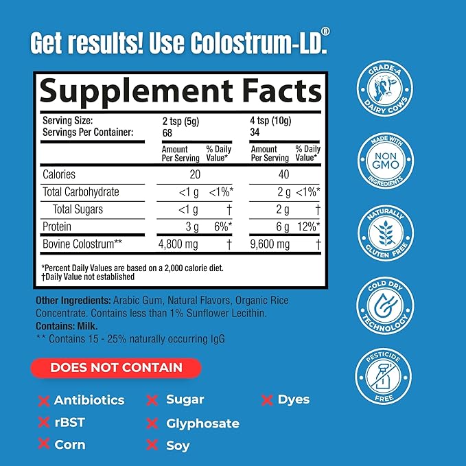 Colostrum-LD Liposomal Delivery - Colostrum Powder - Gluten-Free Lactose-Reduced - 68 Servings - Sovereign Laboratories - 12oz Vanilla