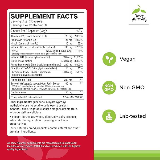 Terry Naturally Healthy Feet &amp Nerves - Herbal Supplement with Bioactive Vitamin B12 - Circulation &amp Nerve Health Support Supplement - Vegan Capsules with Boswellia Serrata - 120 Capsules (Pac