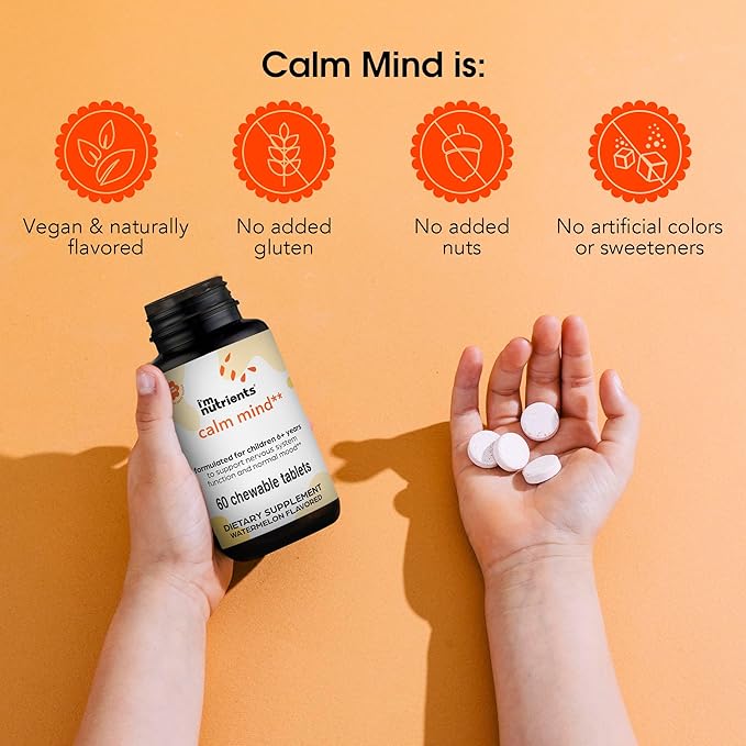 I’m Nutrients Calm Mind | Saffron Supplements for Kids | Nervous System Support | Kids Magnesium | Vitamin B6 | Zinc | Naturally Flavored | No Artificial Ingredients | 60 Chewable Tablets