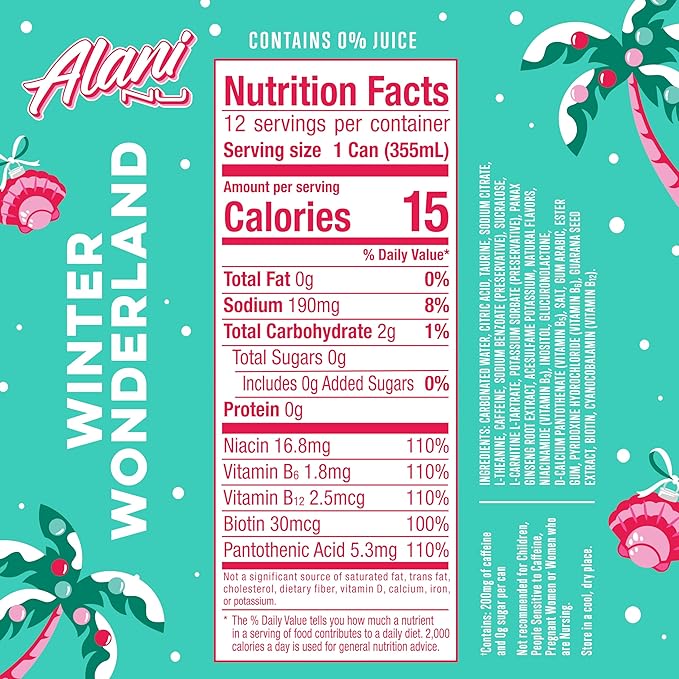 Alani Nu Winter Wonderland Sugar Free Energy Drink 12 Fl Oz Can (Pack of 12)