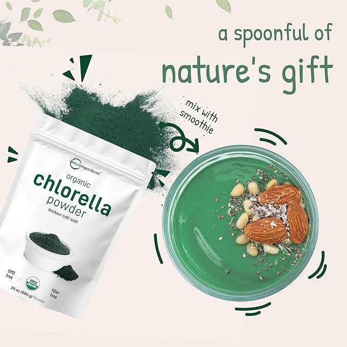 Micro Ingredients Organic Chlorella Powder 20 Ounces | Broken Cell Wall for Complete Absorption | Raw Superfood Supplement Rich in Protein &amp Vitamins | Non-GMO Vegan Non-Irradiated