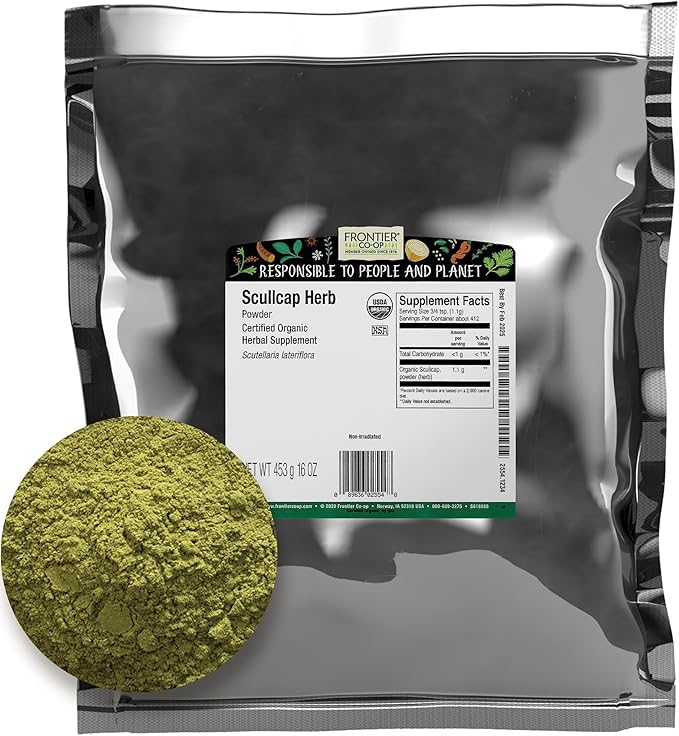 Frontier Co-op Scullcap Herb Powder Certified Organic Kosher | 1 lb. Bulk Bag | Scutellaria lateriflora L.