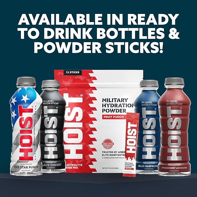 HOIST Premium Military Hydration Electrolyte Drink Powerful IV-Level Hydration Clinically Proven Performance Drink Blue Raspberry 16 Fl Oz (Pack of 12)