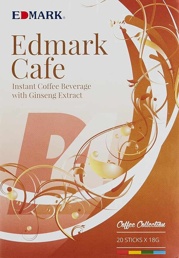 EDMARK Ginseng Coffee Pods | Arabica Coffee Blend Infused w/Ginseng | Supports Energy Focus Vitality &amp Overall Wellness | Low Sugar Aspartame-Free Instant Coffee | 20 Sachets x 18g Enjoy Anytim