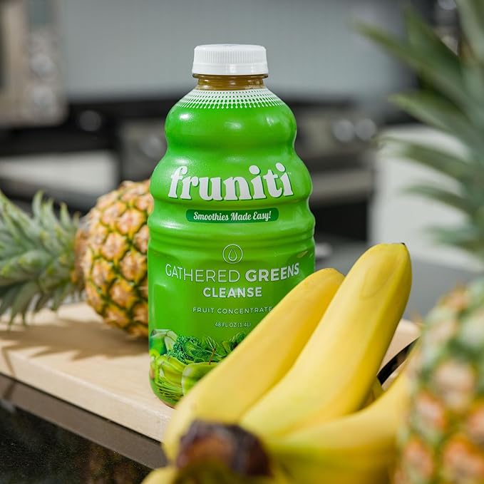 Fruniti Super Greens Smoothie Mix - Cleanse + Detox - No Sugar Added - Fruit + Veggie Puree - Spirulina Spinach Kale Cucumber Lemongrass Apple Banana Kiwi - Makes 24 Smoothies