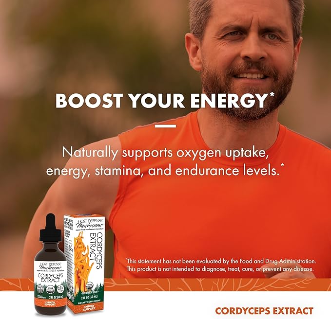 Host Defense Cordyceps Extract - Immune &amp Energy Support Supplement - Kidney Health Supplement with Cordyceps - Fitness Support to Aid Oxygen Uptake - 2 fl oz (60 Servings)*