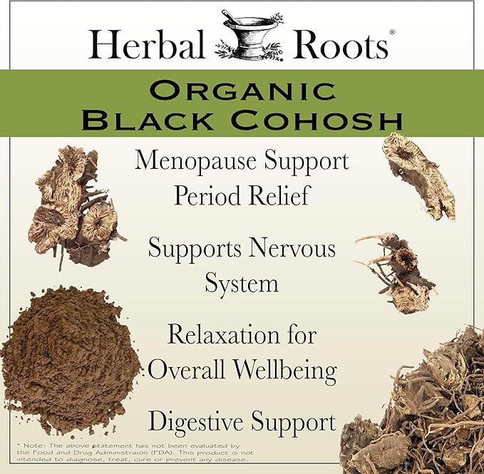 Herbal Roots Organic Black Cohosh Root | Extra Strength | Menopause and Menstrual Support for Women | 90 Capsules Vegan