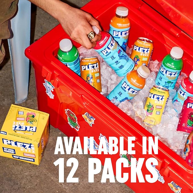 PLEZi Hydration &amp Sparkling Juice Drink Bundle – Lemon Lime x Stephen Curry &amp FiZZ Strawberry Lemonade – No Added Sugar Low Sugar 2X Electrolytes &amp Fiber – 16.9 Fl Oz + 12 Fl Oz (24 Pack