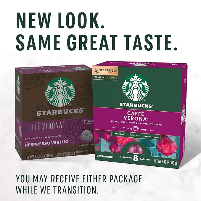 Starbucks by Nespresso Vertuo Caffè Verona Dark Roast Coffee 32-count Coffee Pods Brews 7.8 oz.