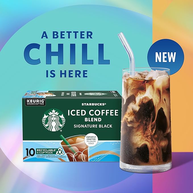 Starbucks K-Cup Coffee Pods Medium Roast Iced Coffee Blend Signature Black for Keurig Brewers 100% Arabica 6 Boxes (60 Pods Total)