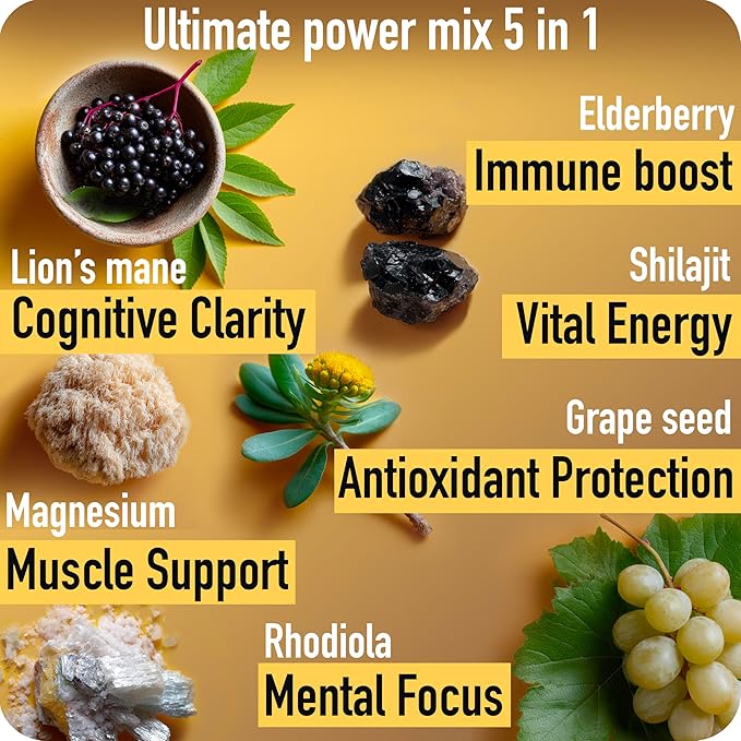 ad hoc 1100mg Gold Shilajit Gummies with Magnesium Lions Mane Rhodiola Grape Seed - Himalayan Shilajit for Men Women 85+ Trace Minerals &amp Fulvic Acid Pure Shilajit for Energy Immune Support6