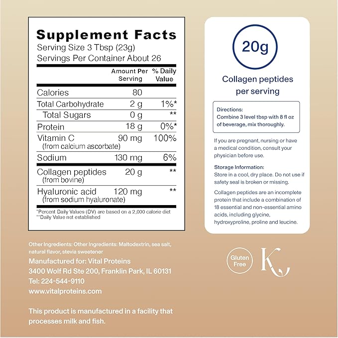Vital Proteins Collagen Peptides Advanced Hydrolyzed Peptides with Hyaluronic Acid and Vitamin C - Vanilla Flavor Powder 21oz
