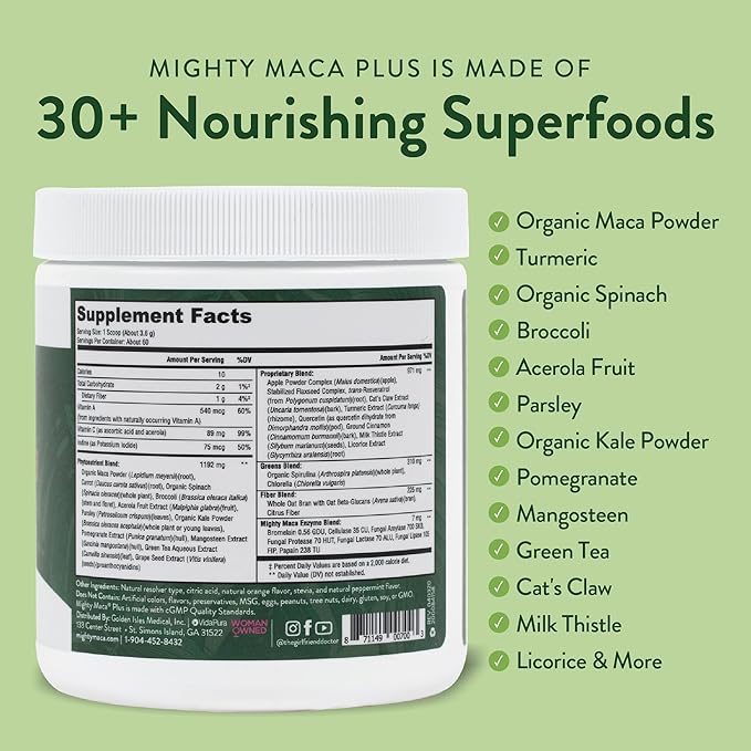 VIDAPURA Mighty Maca Plus by Dr. Anna Cabeca – Organic Superfood Greens Powder for Daily Energy &amp Vitality Vegan &amp Alkaline 60 Servings