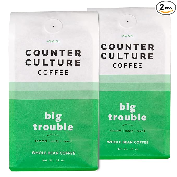 Counter Culture Coffee Big Trouble - Medium Roast Sustainably Sourced Kosher Whole Bean Coffee - Nutty Caramel and Chocolate Flavors - 12oz (2 Bags)