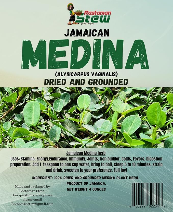 Premium Jamaican Medina Herb Tea 4oz - Organic Dried &amp Ground Loose Leaf Herbal Tea | Wildcrafted Caribbean Botanical | Caffeine Free Traditional Island Wellness Tea | RastaMan Stew