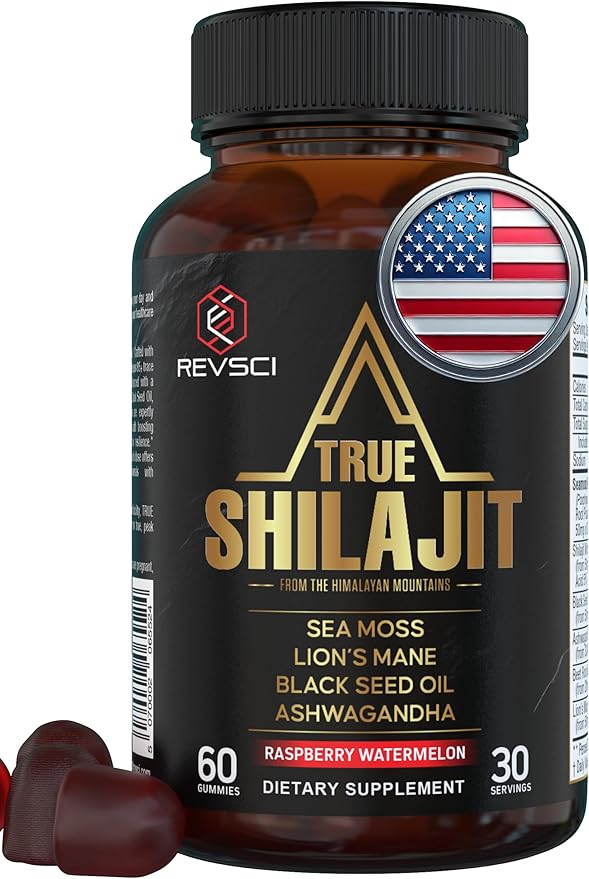 Himalayan Natural Shilajit Gummies for Men – Made in USA True Gold Pure Himalayan Shilajit for Men Gummies Energy &amp Focus Support with Ashwagandha &amp Sea Moss Vegan 60 Count