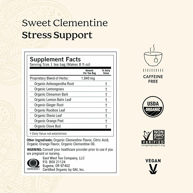Yogi Tea Sweet Clementine Stress Support Tea USDA Certified Organic Non-GMO 16 Tea Bags per Pack (6 Packs)