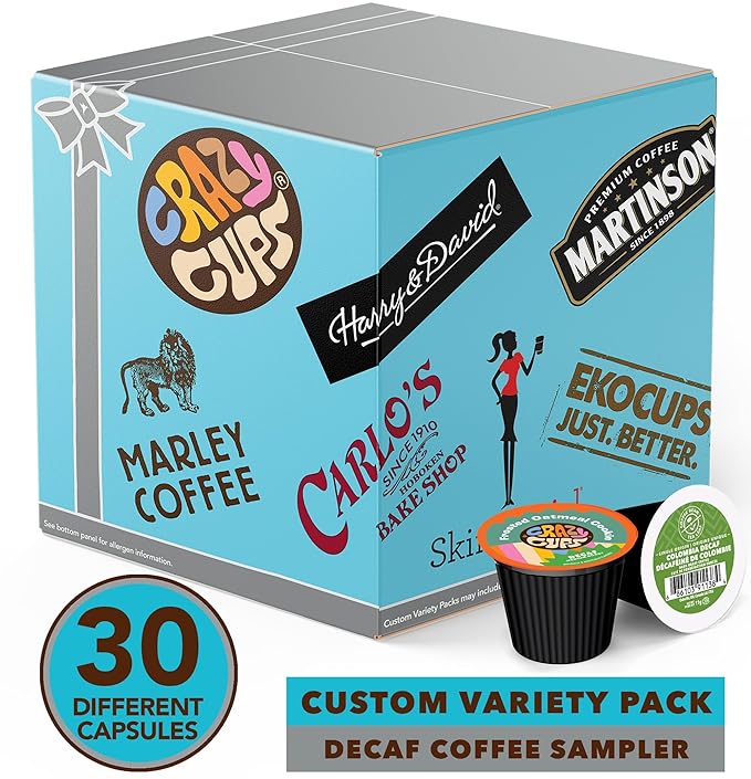 Decaf Coffee Pods Variety Pack Sampler Assorted Unflavored &amp Flavored Coffee Pods Compatible with Keurig K Cups Brewers Decaffeinated Coffee Capsules 30 Count - No Duplicates (Pack of 1)