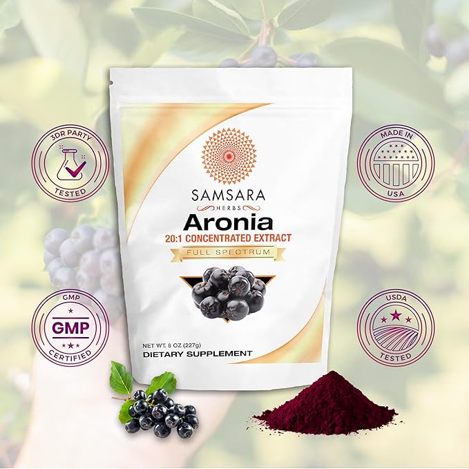 Samsara Herbs Aronia Berry 20:1 Extract Powder (8oz/227g) - Antioxidant Flavonoids and Polyphenols Supplement - High ORAC - Native American Berry - Improves Wellbeing