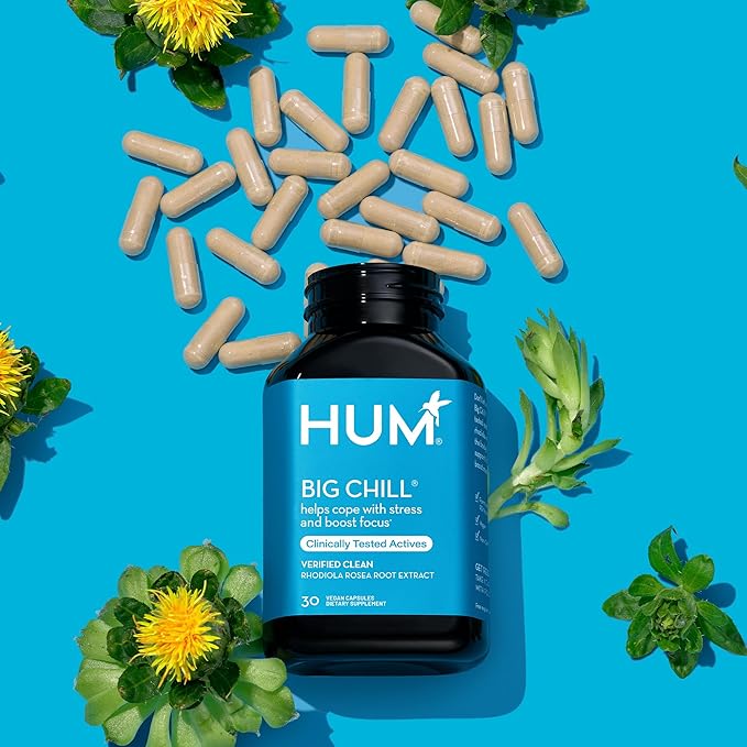 HUM Big Chill Rhodiola Rosea Supplement Adaptogenic Herbal Calm Supplement Support for Focus Calming and Adrenal Health Balance with 500mg Rhodiola Rosea Extract Gluten Free 30 Vegan Capsules