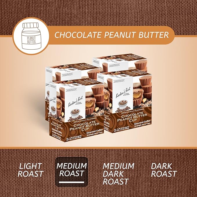 Boston’s Best - Chocolate Peanut Butter Medium Roast Flavored Gourmet Coffee Compatible with Keurig Coffee Maker 24 Count (Pack of 4)