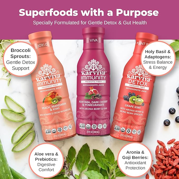Karviva Organic Juice Cleanse Weight Control Pack - Ancient Remedies to Curb Sugar Cravings Prebiotic Detox with Anti-Bloat Support High Fiber Sprouts Aloe &amp Adaptogens for Digestion &amp Gent