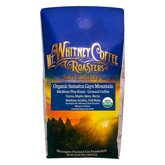 Mt. Whitney Organic Gayo Mountain Sumatra Medium Dark Roast Coffee (Ground 2 Lb)