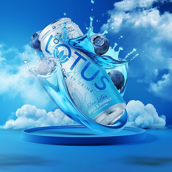 Blue Lotus Plant Power Drink™ | Sugar Free Low Calorie | 160 mg Natural Caffeine from Green Coffee Bean | Plant-Based Ingredients | Zero Sugar | 10 Calories | 12 oz Cans | 12 Count