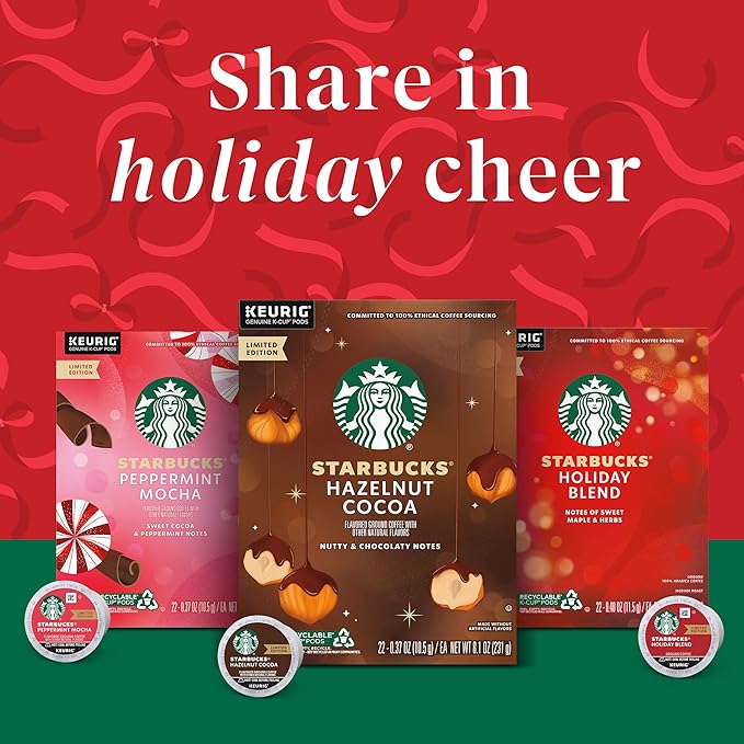 Starbucks K-Cup Coffee Pods Medium Roast Coffee for Keurig Brewers Holiday Blend 100% Arabica Limited Holiday Edition 1 Box (32 Pods)