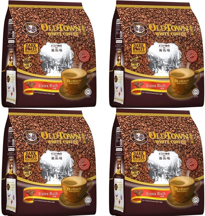 Old Town White Coffee 3 in 1 Extra Rich Flavor Dark Roast (4 pack x 15 sachets) Imported from Malaysia