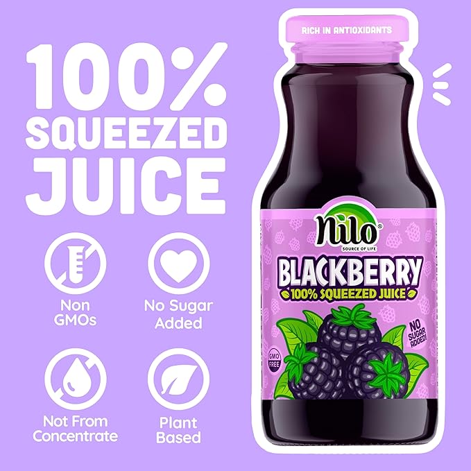 NILO Blackberry Juice | 100% Squeezed Blackberry Mora | NO Sugar added | NON GMO | NOT From Concentrate | 8.45 oz (Pack of 12)
