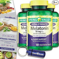 Spring Valley Extra Strength Melatonin Tablets with Lemon Balm Dietary Supplement for Support 10 mg 120 Ct 3 pk (360 Total) + Vitamin Vitality &amp Pill Container (5 Items)!