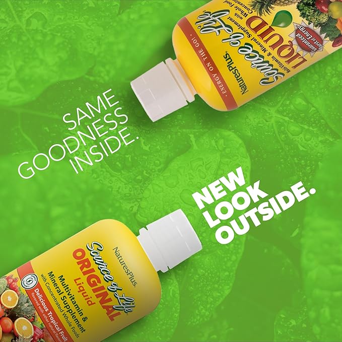 Natures Plus Source of Life Liquid Tropical Fruit - 30 fl oz Pack of 2 - Multivitamin &amp Mineral Supplement - Gluten Free Vegetarian - 60 Total Servings