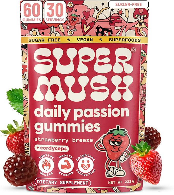SuperMush Horny Goat Weed Gummies - Horny Goatweed for Men &amp Women with Cordyceps Reishi &amp Maca Root - Maximize Blood Flow Ignite Feel-Good Vibes &amp Lasting Energy