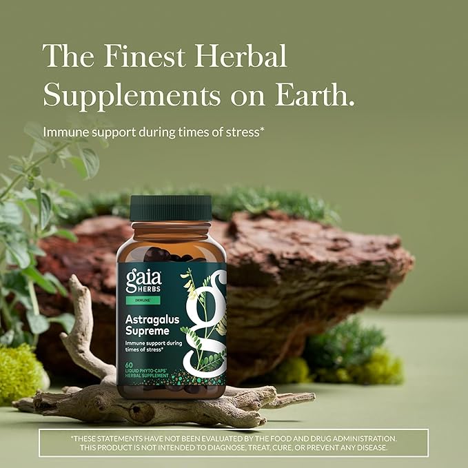 Gaia Herbs Astragalus Supreme - Immune &amp Antioxidant Support* - Herbal Supplement with Astragalus Root Schisandra Berry &amp Ligustrum - 60 Vegan Liquid Phyto-Caps (30 Servings)