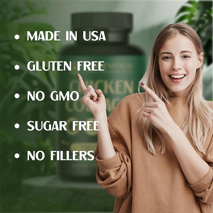 Chicken Collagen Type ii Capsules -Nutritional Supplement for Joint Skin &amp Bone Support-Non-GMO Anti-Aging Supplements with Hydrolyzed Collagen Peptides - 100 Capsules