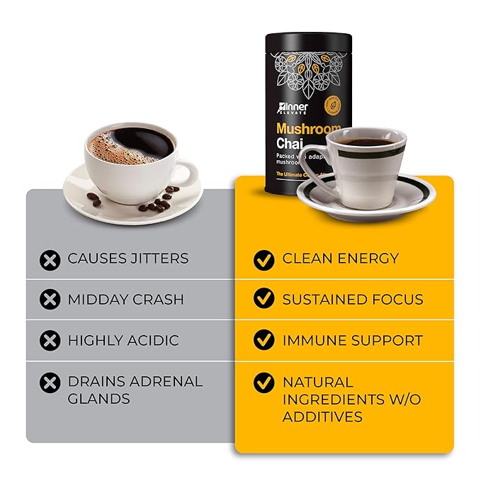 Inner Elevate Superfood Mushroom Chai - Ultimate Coffee Alternative - Adaptogenic Mushroom Tea Drink with Lion's Mane Cordyceps Chaga Reishi Turkey Tail (35 Servings)