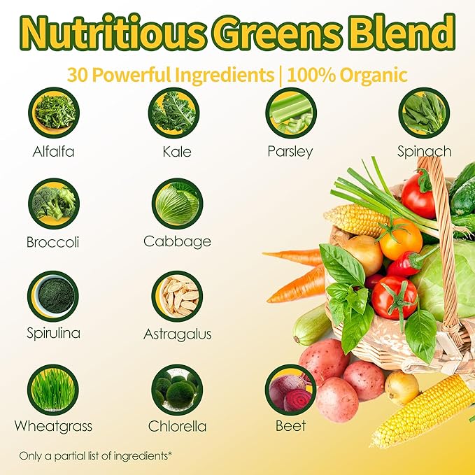 Daily Greens Superfood Green Gummies Packets - Digestive &amp Gut Health Chlorella and Spirulina Supplement with 20+ Organic Prebiotics Fiber Vitamins &amp Minerals - 224 Low Sugar Gummy