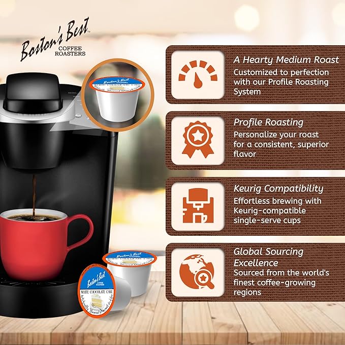 Boston’s Best - White Chocolate Cake Flavored Delicious Gourmet Coffee Compatible with Keurig Coffee Maker 1 Count (42 Single Serve Medium Roast Cups)