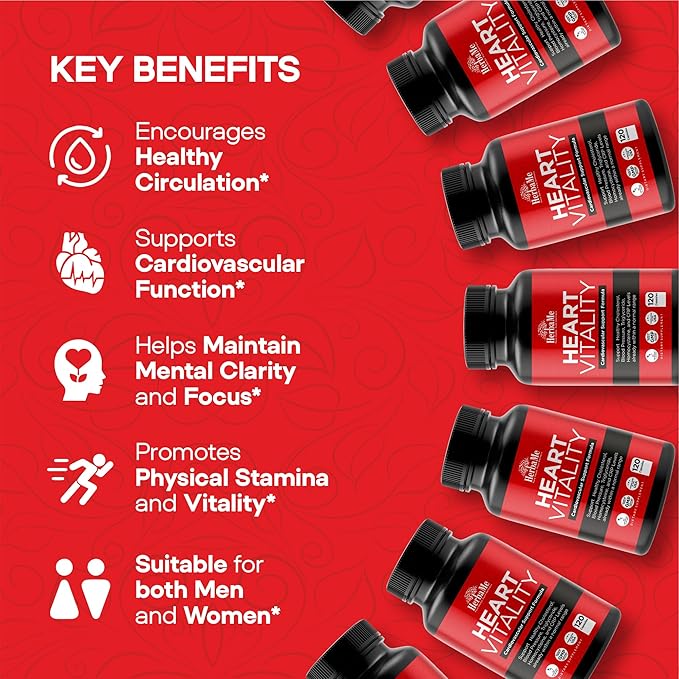 Heart Support and Blood Flow Supplement 120 Capsules Supports Cardiovascular Health Healthy Cholesterol Triglyceride Homocysteine CRP Levels | Boost Naturally Circulatory Function