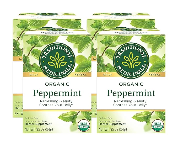 Traditional Medicinals Organic Peppermint Herbal Tea Alleviates Digestive Discomfort (Pack of 4) - 64 Tea Bags Total
