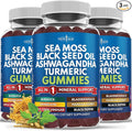 Sea Moss Gummies Sea Moss Black Seed Ashwagandha Turmeric Manuka Honey ACV Dandelion Black Pepper Burdock Bladderwrack Vegan- 180 Count