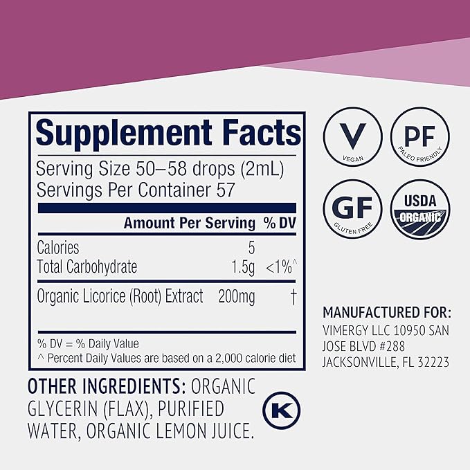 Vimergy Licorice – Promotes Digestive Function* – Benefits Respiratory Health* – USDA Certified Organic Vegan Gluten-Free – 115 mL (57 Servings)