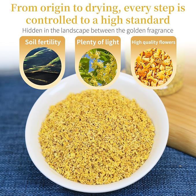 DOZO Dried Osmanthus Flower Loose Leaf 60g/2.11oz Superior Grade Natural Osmanthus Petal for Dessert &amp Drinks Sulfur Free Caffeine Free 桂花 桂花茶 桂花糕 桂花蜜