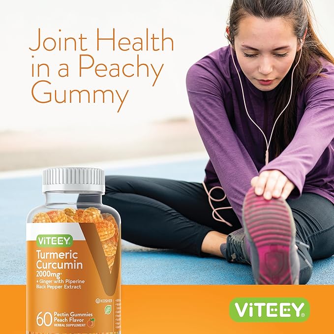 Turmeric Curcumin Gummies with Ginger &amp Black Pepper Herbal Supplement 2000mg Immune Support Healthy Skin and Joint Health Vegan Pectin Based for Adults and Teens - Chewable Peach Flavor(2P
