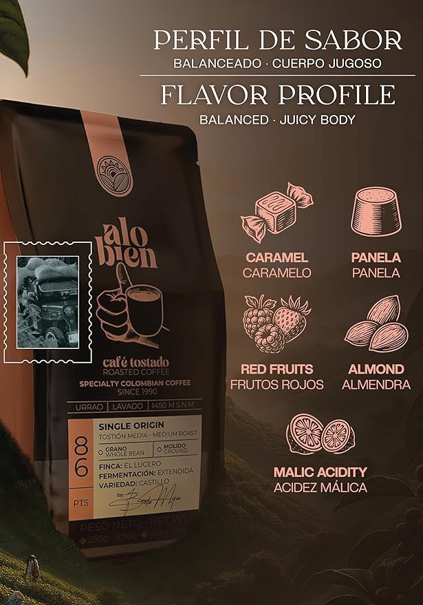 Alo Bien Specialty Coffee (Whole Bean) 1 LB. - Café Especial Colombiano Tostado By Beta Mejía