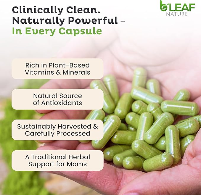 B’Leaf Nature 100% Pure Organic Moringa Oleifera Leaf Powder Capsules I Immune Support I 1000mg per serving I Gluten-Free Non-GMO I Superfood w/ Essential Vitamins &amp Amino Acids I 180 Veggie Capsu